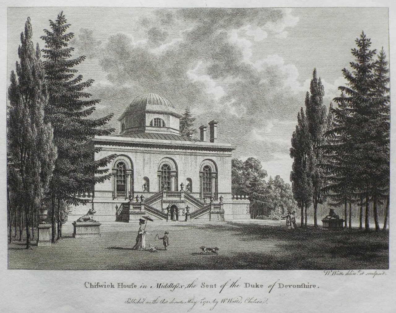 Print - Chiswick House in Middlesex, the Seat of the Duke of Devonshire. - Watts